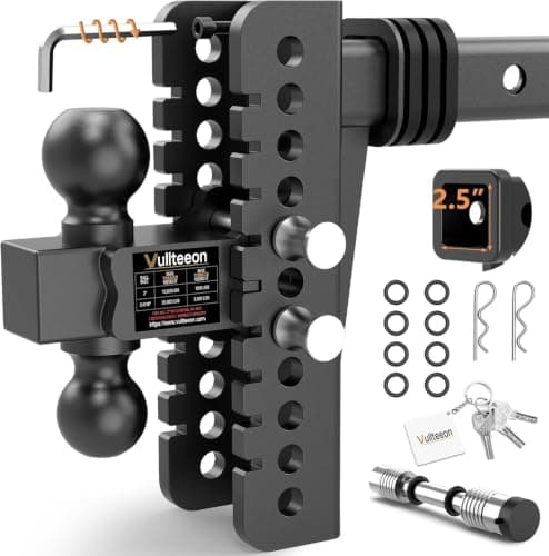 2026 Vullteeon Adjustable Trailer Hitch - Drop Hitch for 2.5 Inch Receiver, 8" Drop/Rise, (2" & 2-5/16") Ball Hitch for Truck, 22000 LBS GTW, Slot - Fit & Anti-Rattle Design Tow Hitches