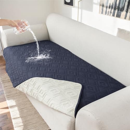 Genina 100% Waterproof Couch Cover for 4 Cushion for Dogs, Anti-Slip Sofa Covers Washable Couch Covers for Sectional L Shape Furniture Cover, 1 Piece (Navy Blue, Sofa X-Large) - Image 1