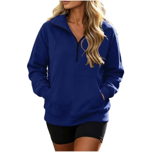 Quarter Zip Pullover Women Lightweight Fall Blue X-Large - Image 1