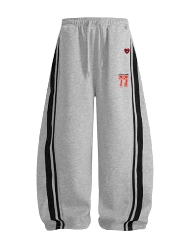 Aelfric Eden Barrel Sweatpants for Mens Side Striped Drawstring Elastic Waisted Wide Leg Lounge Pants with Pockets Grey Medium