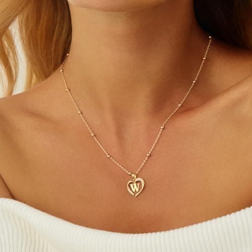 Cicy Bell Womens Heart Initial Necklace for Women 18k Gold Plated Shell Personalized Letter Pendant Necklace 17.7'' with 2'' Extender - Thumbnail 3