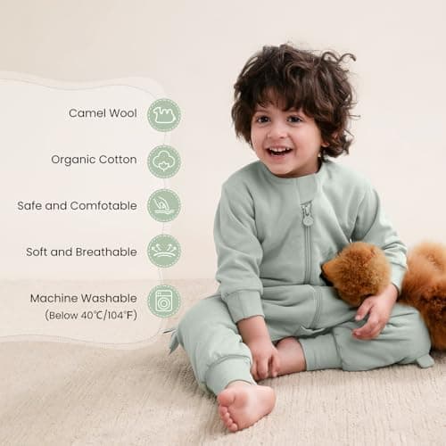 kaiya baby Unisex Toddler Sleep Sack with Feet 1.0 Tog Split Legs Sleep Sack 18-36Months, Sleep Bag Walker, Gifts for Boys & Girls, Pea Green - Thumbnail 2