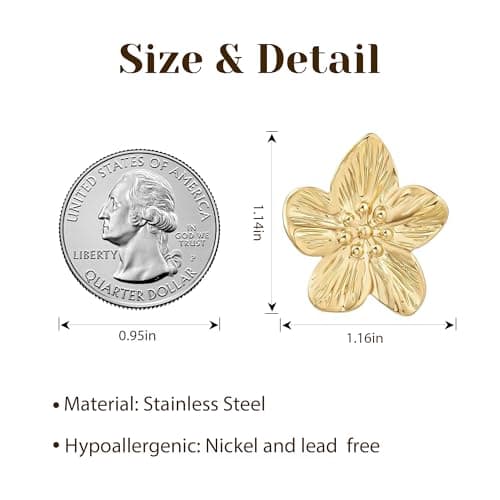 EINNULEIN Gold Flower Earrings 18K Gold Plated Flower Statement earring For Women Trendy Floral Stud Earrings Hypoallergenic Jewelry Gifts for Her - Thumbnail 6