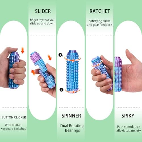 2PCS Fidget Toy for Adults,Little Ouchies Spiky Pain Stim Toy with Slider,Clicker,Spinner,Spinner,Ratchet 6 in 3Fidget Toy - Thumbnail 2