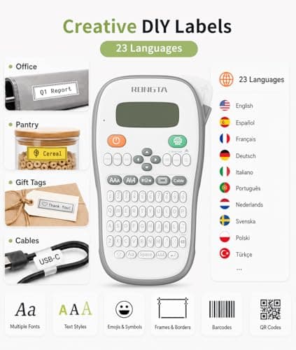 Rongta TH110 Bluetooth Handheld Label Maker Machine with 1 Tape, QWERTY Keyboard Portable Label Printer, for Home, Office, Organization - Thumbnail 4