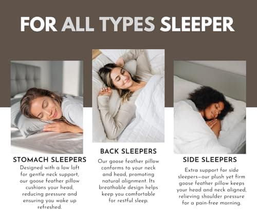 baisihan Down Feathers Pillows Standard Size Set of 2- Hotel Collection Bed Pillows | Feather-Proof 1000+ Clean | Naturally Resilient Pure | Pillows for Side, Back & Stomach Sleepers, 20"x30" 2 Pack - Thumbnail 5