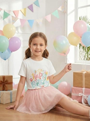 Birthday Girl Shirt for Girls Cute Graphic Tee Short Sleeve Casual Top for Kids Age 5-14 Birthday Party Outfit - Thumbnail 3