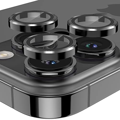 YWXTW Designed for iPhone 14 Pro Max Camera Lens Protector, for iPhone 14 Pro Camera Lens Protector, Individual Metal Anti Scratch HD Clear Case Friendly Tempered Glass Camera Cover, 1 Set (Graphite/Black)