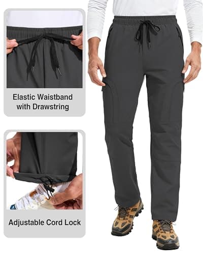 Mens Hiking Pants Waterproof Lightweight Quick Dry UPF 50+ Cargo 5 Pockets Elastic Waist Drawstring Cuff Joggers Tactical Work Casual Athletic Workout Gym Grey L - Thumbnail 6