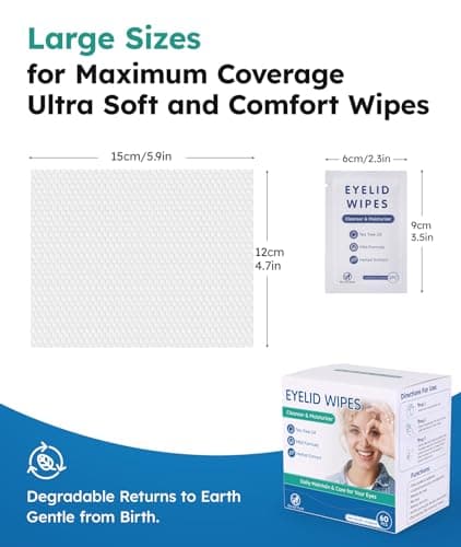 60-Count Eyelid Cleansing Wipes for Dry Eye & Blepharitis, tea tree oil Pre-Moistened Hypoallergenic EyeWipes for Sensitive Itchy Eyes, Individually Wrapped Eyelid Wipes Travel Essentials - Thumbnail 4