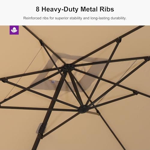 PURPLE LEAF 9' X 11.5' Patio Cantilever Umbrella Outdoor Rectangle Adjustable Offset Umbrellas with 360-degree Rotation and 8 Heavy Duty Metal Ribs for Garden Deck Pool Beige - Thumbnail 5