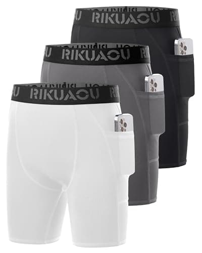 RIKUAOU Youth Boys Compression Shorts with Side Pockets, Kids Athletic Base Layers Running Underwear for Baseball Football - Image 1