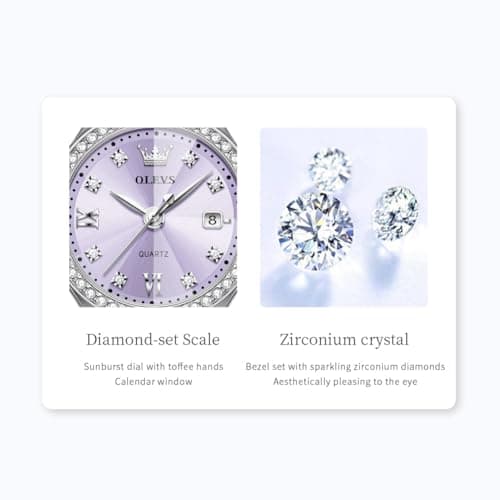 OLEVS Watch Women Purple Watches for Women Luxury Silver Ladies Watches Diamond Small Face Women's Wrist Watch Dress Stainless Steel Waterproof Dainty Analog Quartz Date Elegant Reloj para Mujer - Thumbnail 6