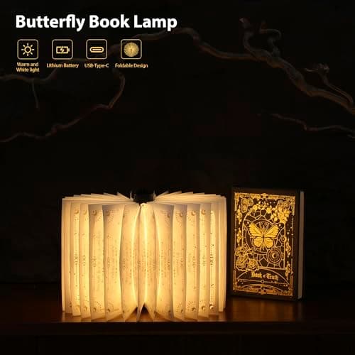 ZBOLE Magic Truth Foldind Book Lamp- Book Lover Gifts, Foldable Paper lamp,Portable Book Light for Home Decor, Unique Gifts for Women & Christmas & Bookworm with Gold Foil Embossed Cover (Black) - Thumbnail 3