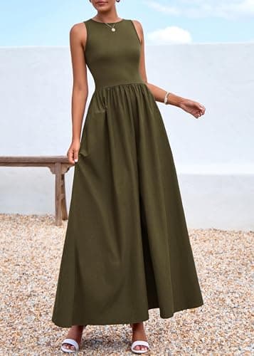 KIRUNDO Summe Sleeveless Maxi Dresses for Women 2026 Spring Wedding Guest A Line Tank Elegant Flowy Beach Long Sundress(Army Green, XX-Large) - Thumbnail 6