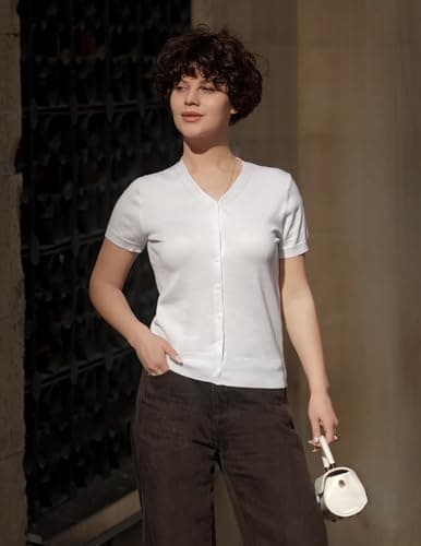 GRACE KARIN White Cardigan for Women Spring Short Sleeve Sweater Jacket Summer Lightweight Shrug for Dress (Bright White,3XL) - Thumbnail 5