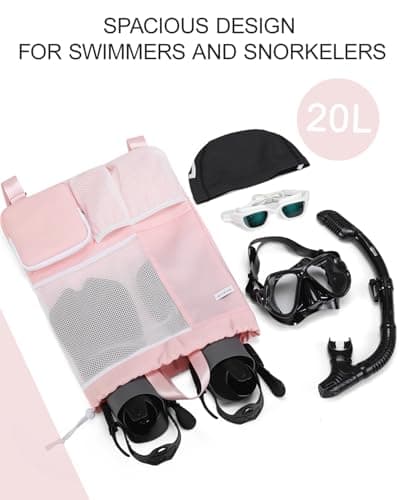 BAVELOE Swim Bag with Wet Pocket, Mesh Drawstring Backpack for Beach, Swimming, Snorkeling, Pool, Gym for Women Men(Pink) - Thumbnail 6