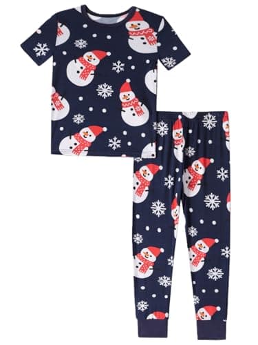 NewSeed Kids 2-Piece So Soft Playtime Set–Lightweight Viscose from Bamboo Short Sleeve Top&Leggings for Toddler Boy & Girls (Christmas Snowman, 3-4Y) - Image 1