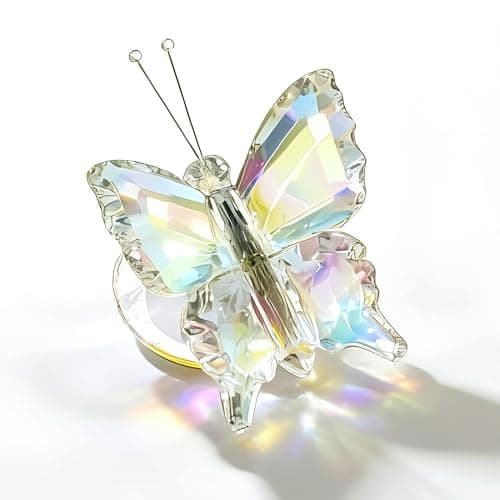 MysticGlitz Iridescent Crystal Butterfly Figurine - Hand-Cut Faceted Glass Butterfly Decor, Rainbow Maker Sculpture for Home Office Desk, Unique Butterfly Gifts for Women Mom Birthday Mother's Day - Image 1