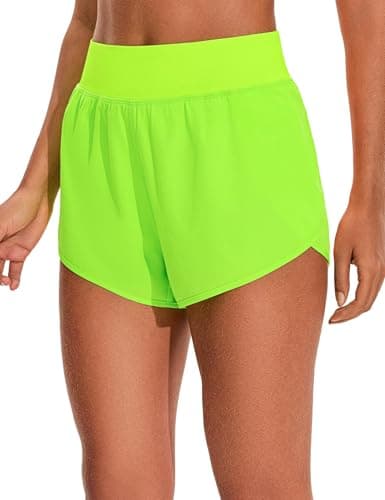 EZRUN Women's 3" Athletic Shorts High Waisted Split Dolphin Workout Shorts Comfy Mesh Liner for Gym Running Track (Neon Yellow,XXL) - Image 1