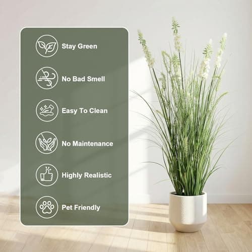 Crasraye Artificial Grass Plant with White Delphinium Silk Flowers 4ft 2-Pack, Fake Ornamental Onion Grass in Pot, 48in Tall Floor Grass Plants for Decor, Indoor Decorative Flowers & Plants - Thumbnail 3
