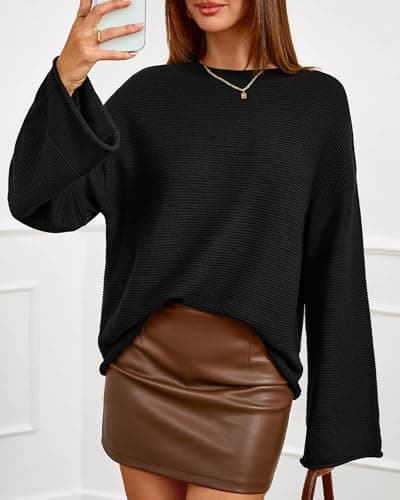 KIRUNDO Oversized Sweaters for Women Ribbed Knit Chunky Long Sleeve Tunic Sweater Pullover Tops Fall Winter Clothing(Black, Small) - Thumbnail 5