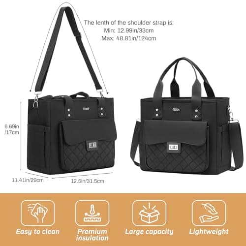 Lunch Box for Women,Insulated Lunch Bag for Adults,Leakproof Lunch Tote Bag Cooler for Work,School,Picniic,Party,Loncheras para Mujer,Black - Thumbnail 2