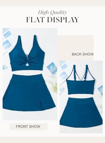 Dokotoo Modest Swimsuits for Women's Bathing Suit Adjustable 2026 Swim Top Knot Twisted Front Bathing Suits Push Up Swimsuit Skirts with Bottoms Trending,Prussian Blue X-Large - Thumbnail 4