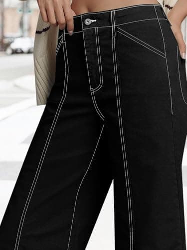 PEIHOT High Waist Wideleg Jeans for Women Trendy Stretch Loose Fti High Rise Denim Pants Casual Black - Thumbnail 5