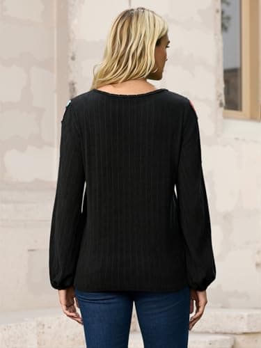 Halobelle Womens Tops Dressy Embroidered Tops for Women Trendy Long Sleeve Shirt Mexican Blouse Fall Peasant Top(Black Medium) - Thumbnail 4