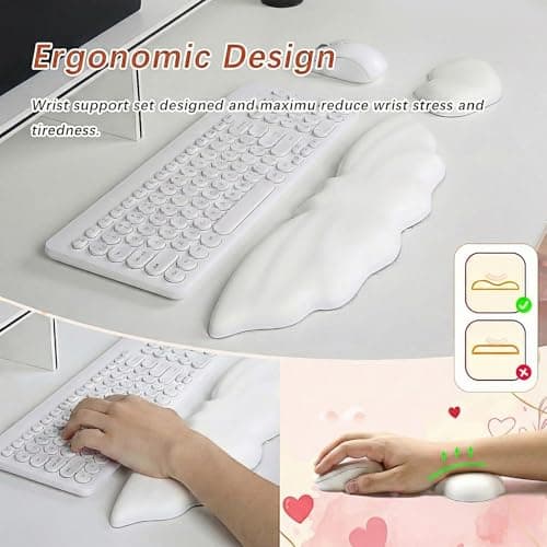 Tscuite Keyboard Wrist Rest - Leather Halloween Bat Wrist Pad for Mouse Wrist Rest with Non-Slip Base, Wrist Pad for Keyboard,Arm Rest for Desk Computer Laptop Mac Gaming Office White - Thumbnail 4