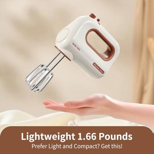 warran 300W Compact Lightweight Electric Hand Mixer, with Powerful Quiet DC Motor for Baking, Cake, Brownies, Cookie Dough, Ideal for Home Kitchen (White) - Thumbnail 4