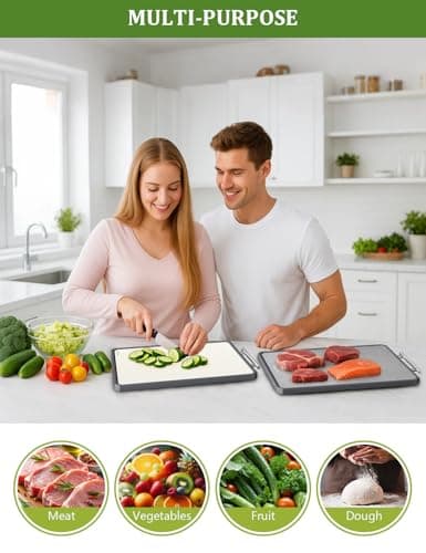 Titanium Cutting Boards for Kitchen, 2 in 1 Non Toxic Cutting Board, Food-Grade Double Sided Pure Titanium & Wheat Straw PP Chopping Board for Meat/Vegetables, Dishwasher Safe Large 16.3”×11-1 PC - Thumbnail 6