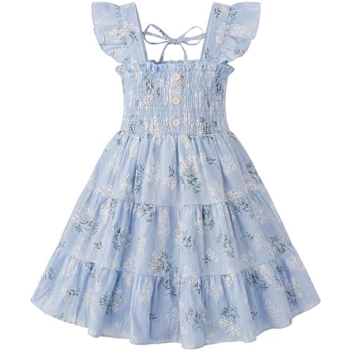 HONGTEYA Toddler Girl Dress Ruffle Sleeveless Princess Dresses, Summer Dress Beach Sundress (US, Age, 2 Years, 3 Years, Blue Daisy) - Image 1
