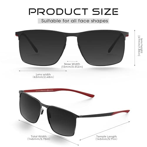 SIPLION Polarized Sunglasses for Men for Driving, UV Protection Carbon Fiber Frame Lightweight 2.0 Lenses for Fishing 8222 red - Thumbnail 5