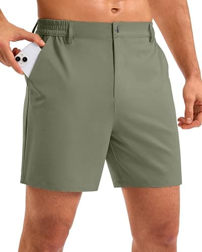 Pudolla Men's Casual Shorts 5" Lightweight Golf Shorts with 3 Pockets Stretch Quick Dry Comfy Work Shorts（sage_Grey_Green L5_XL - Image 1