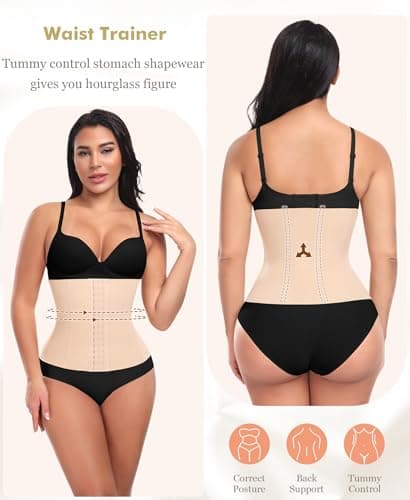 Ganado Waist Trainer for Women Corset Shapewear Tummy Control Waist Cincher Underbust Postpartum Girdle Body Shaper (#2 Black+Beige(28CM), XS) - Thumbnail 2