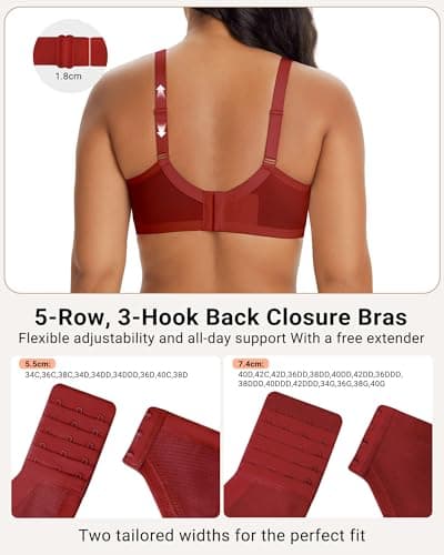 As Fairy Lace Underwire Bras for Women Full Coverage Minimizer Breathable Unlined Supportive Bra for Big Bust(Coral Red 42DDD) - Thumbnail 3