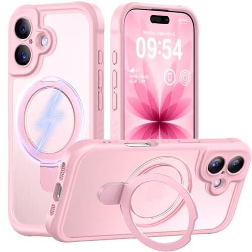 MOCCA Design for iPhone 17 Case, Compatible with Magsafe [Premium Invisible Magnetic Ring Stand] [Military Drop Protection] Full Camera Guard Translucent Matte Slim Phone Cover 6.3",Pink - Image 1