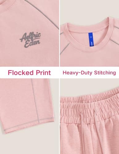 Aelfric Eden Cloud Slim Sweat Set 2 Piece Sets for Women Summer Short Sleeve Tops High Waist Baggy Barrel Pants Tracksuit Sets Pink Small - Thumbnail 6