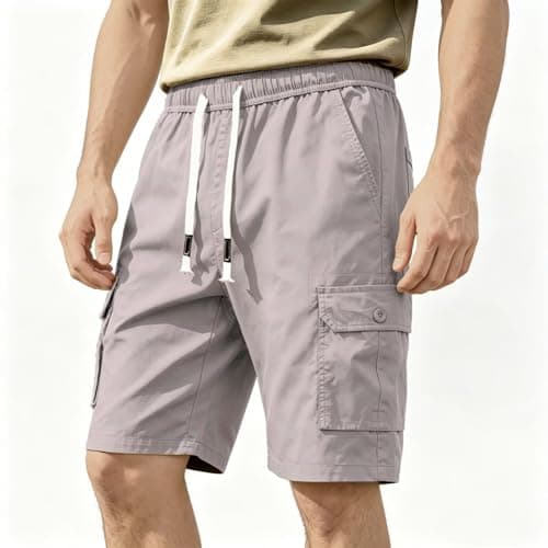 Msmsse Men's Hiking Cotton Cargo Shorts Summer Workout Casual Shorts with Multi Pockets LavenderBlush US 42 - Thumbnail 2