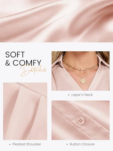 Funlingo Button Down Silk Shirts for Women Satin Button Down Sleeveless Blouse Summer Loose Fit Tank Tops Elegant Work Clothing 2026 Light Pink 2XL - Thumbnail 6