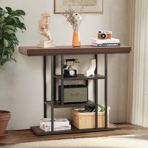 HABUTAY 42 Inch Industrial Entryway Table with 4-Tier Storage Shelves,Sofa Table for Living Room, Narrow Console Table for Hallway, Foyer, Front Door, Accent Furniture with Metal Frame，Rustic Brown - Image 1