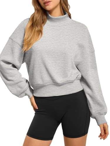 ATHMILE Womens Cropped Sweatshirts Oversized Turtleneck Long Sleeve Tops 2026 Spring Winter Loose Pullover Teen Girls Clothes Grey - Image 1