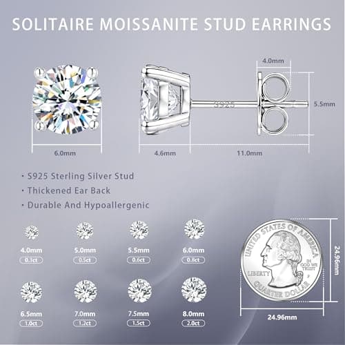 Lyniuoy Mothers Day Gifts Mother In Law Gift For Mom With Gift Box 18K White Gold Plated 925 Sterling Silver Hypoallergenic Flat Back Stud Earrings For Sensitive Ear 6mm 0.8ct X2 - Thumbnail 4