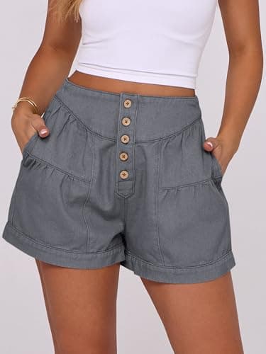 ANRABESS Women's Denim Shorts Summer Baggy High Waisted Flowy Wide Leg Buttons Pleated Casual Jean Shorts 2026 Fashion Skorts Light Grey Small - Thumbnail 2