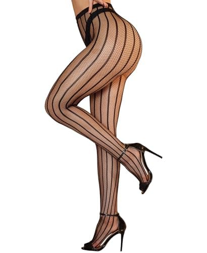 RSLOVE Women Sexy Fishnet Tights - High Waist Fishnet Striped Pantyhose Mesh Stockings Lingerie for Women Black - Image 1