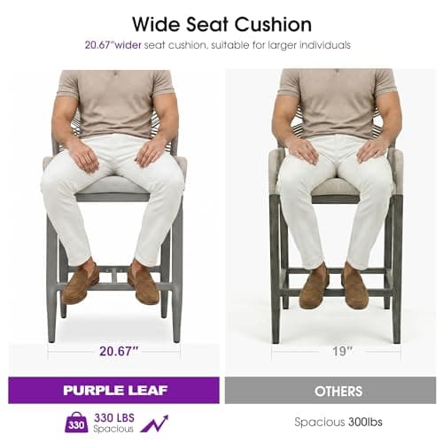 PURPLE LEAF Patio Bar Stool Bar Height Set of 2 Outdoor Rattan Chairs with Back Modern Aluminum Woven Barstools for Garden Indoor Kitchen Light Gray - Thumbnail 2
