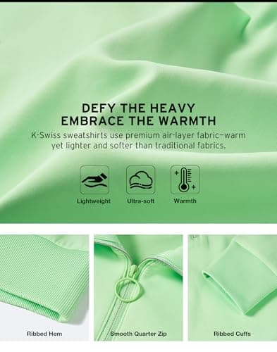 K-Swiss Women's Sweatshirts Quarter Zip Pullover - Fleece Workout Hoodies for Casual Sport, 2025 Fall Fashion Clothes,Green M - Thumbnail 5
