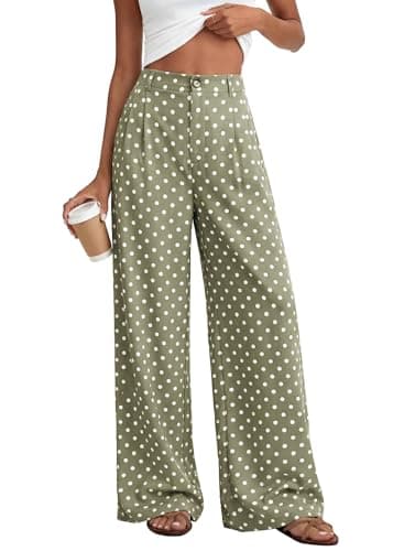 KIRUNDO Dress Pants Women 2026 Summer Polka Dot Palazzo Wide Leg Trousers Flowy Business Casual Slacks for Work with Pockets(Dot Green White, XX-Large) - Image 1